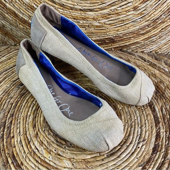 Toms One for One Beige Canvas Ballerina Flats Shoes Size 7 Exc. Condition - Picture 5 of 9